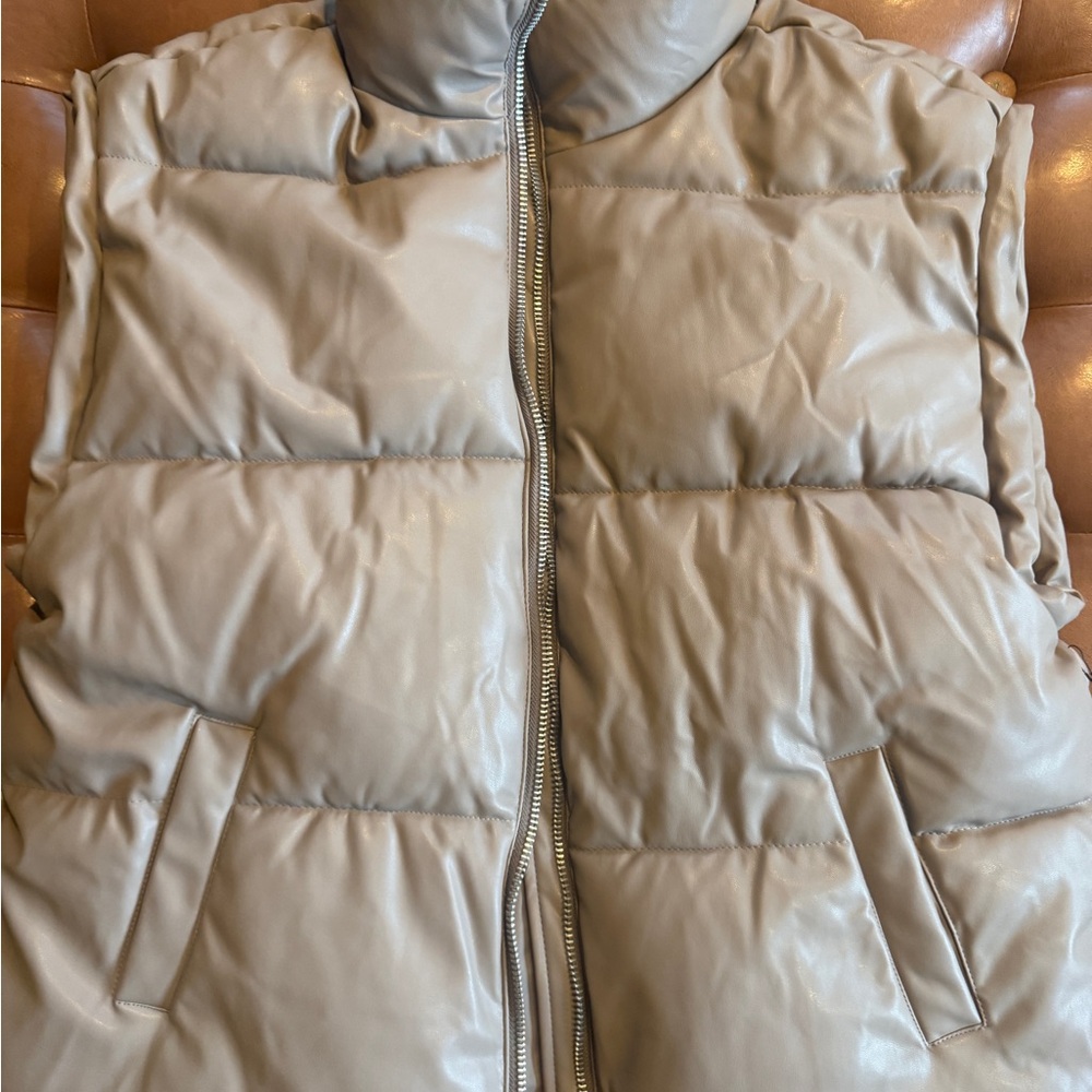 Forever 21 Tan Satin Puffer Vest